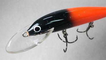 Karikko Wobbler, Länge: 13 cm, Farbe: Black-Head-Orange 042, schwimmend, von Suomen Uistin The Finnish Lure Company (Jarmo Rapala)